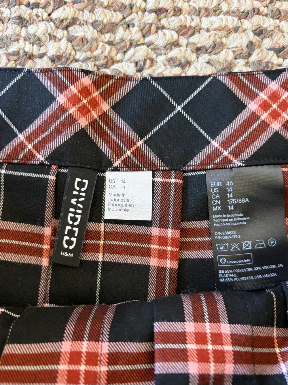 H&M Black Plaid Pleated Skater Skirt with Red Accents